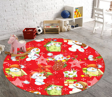 3D Snowman Doll Pattern 54030 Christmas Round Non Slip Rug Mat Xmas