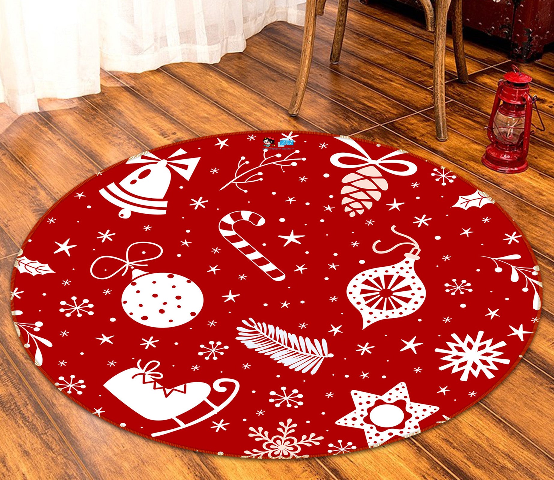 3D Red Christmas Pattern 81135 Round Non Slip Rug Mat