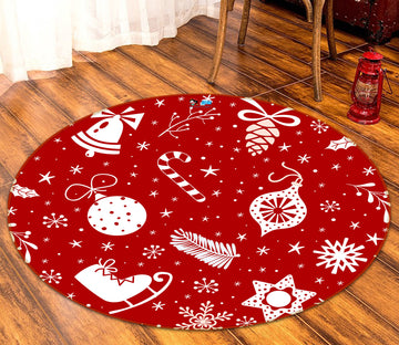 3D Red Christmas Pattern 81135 Round Non Slip Rug Mat