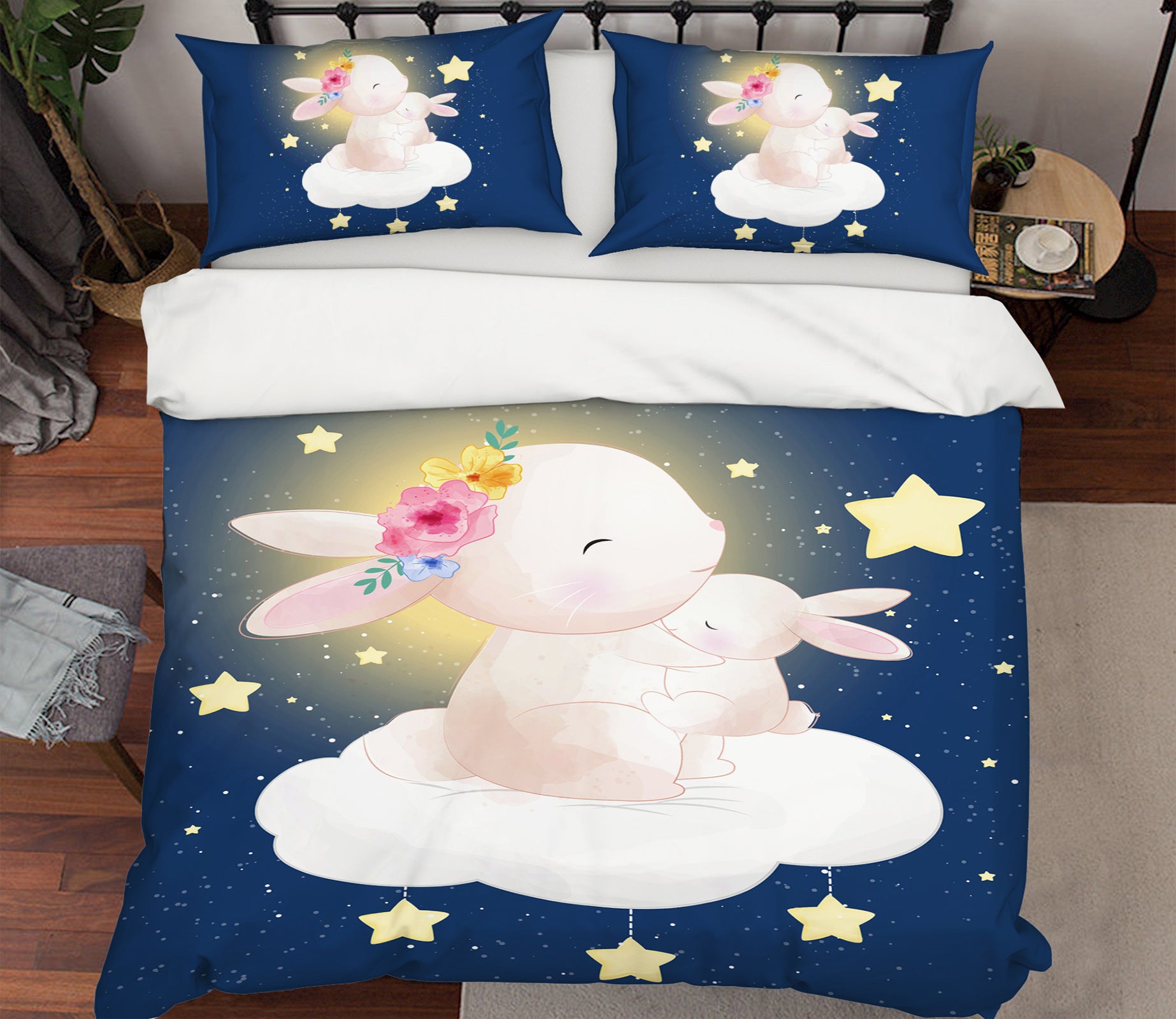 3D Rabbit Cloud Star 58222 Bed Pillowcases Quilt