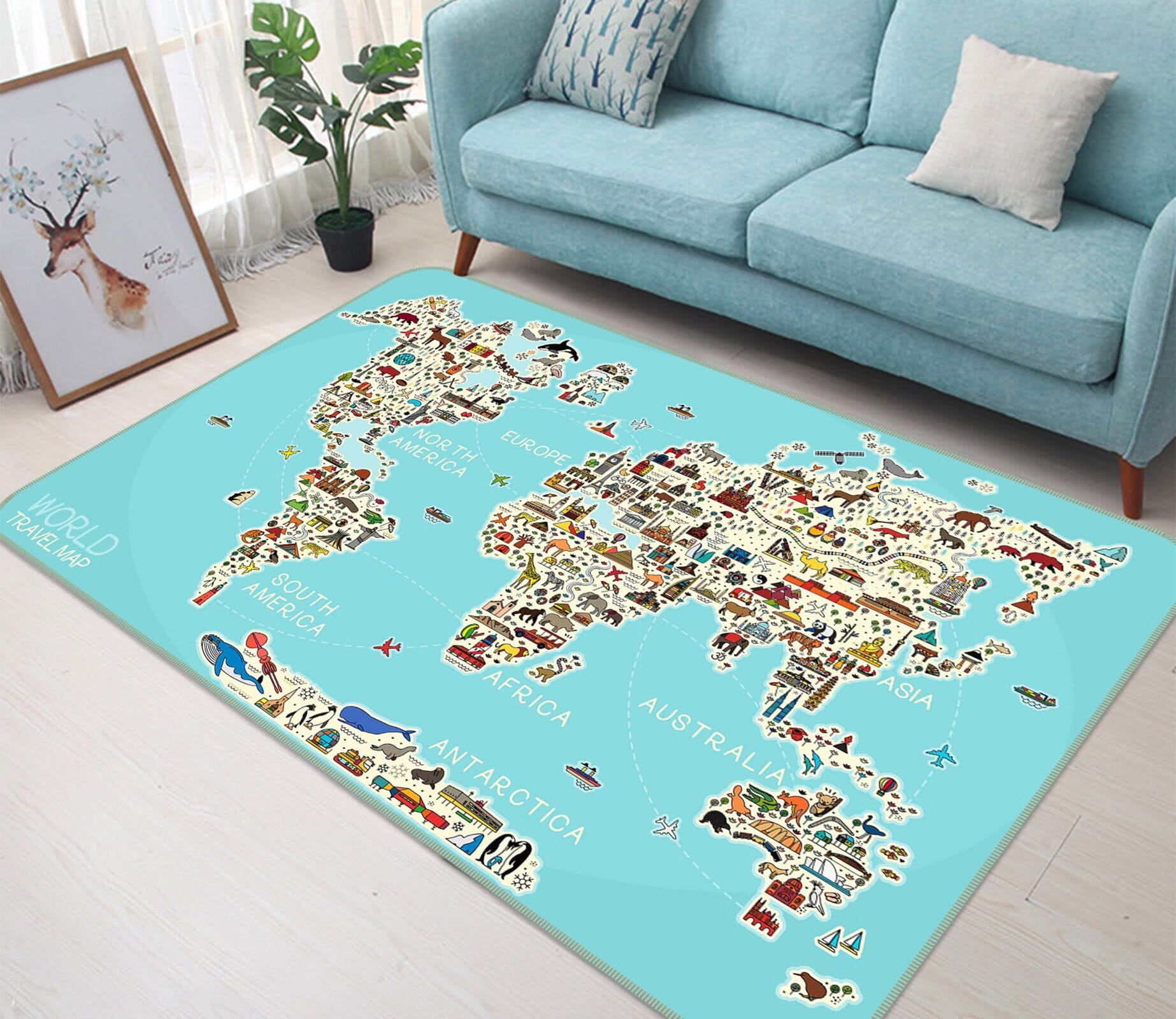 3D Animal Painting 313 World Map Non Slip Rug Mat Mat AJ Creativity Home 