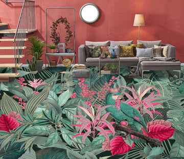 3D Green Pink Leaves Grove 10033 Andrea Haase Floor Mural