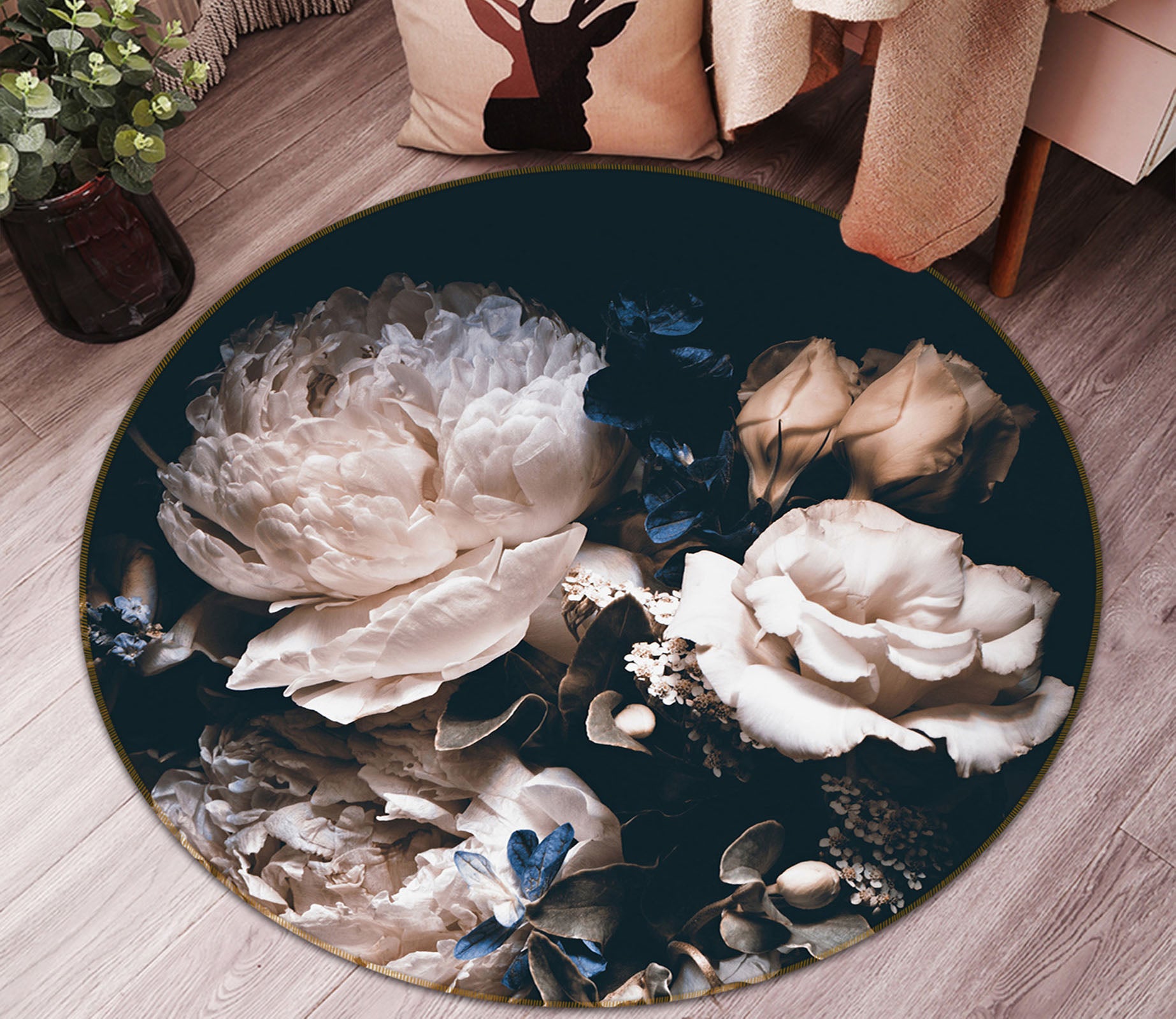 3D Flowers 72194 Round Non Slip Rug Mat