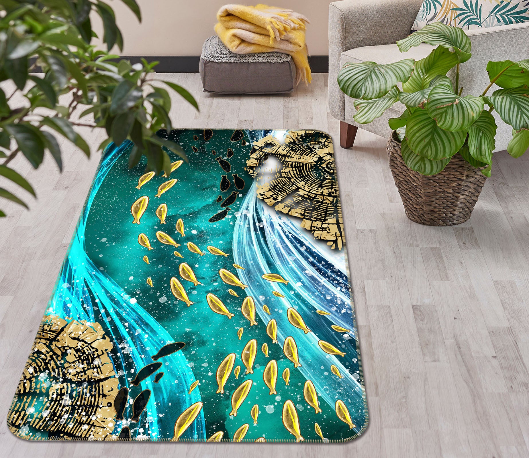 3D Golden Fish River 28014 Non Slip Rug Mat