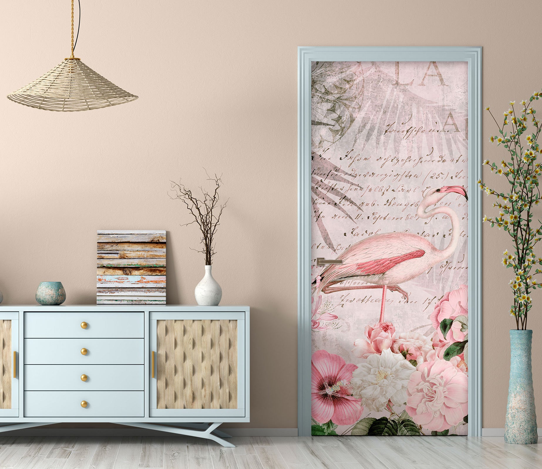 3D Flamingo Flowers 118115 Andrea Haase Door Mural