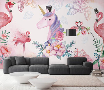 3D Flamingo Unicorn 591 Wall Murals Wallpaper AJ Wallpaper 2 