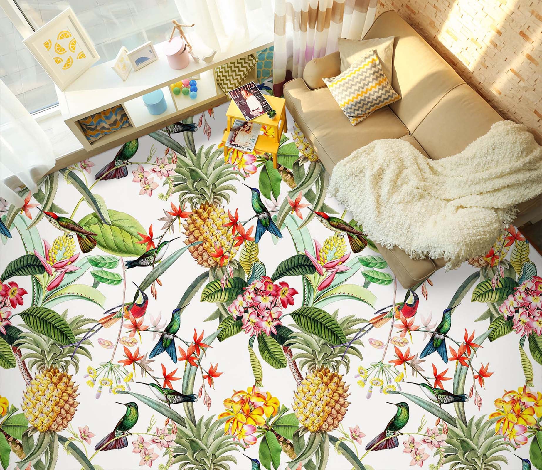 3D Pineapple Flower Pattern 10007 Uta Naumann Floor Mural