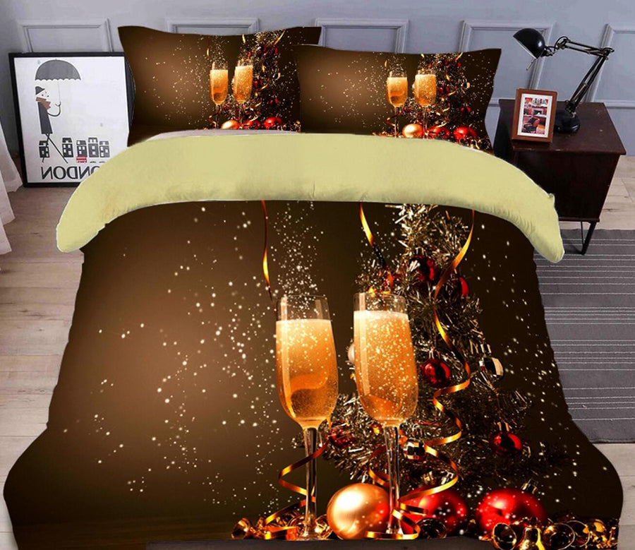 3D Wine Glass 45191 Christmas Quilt Duvet Cover Xmas Bed Pillowcases