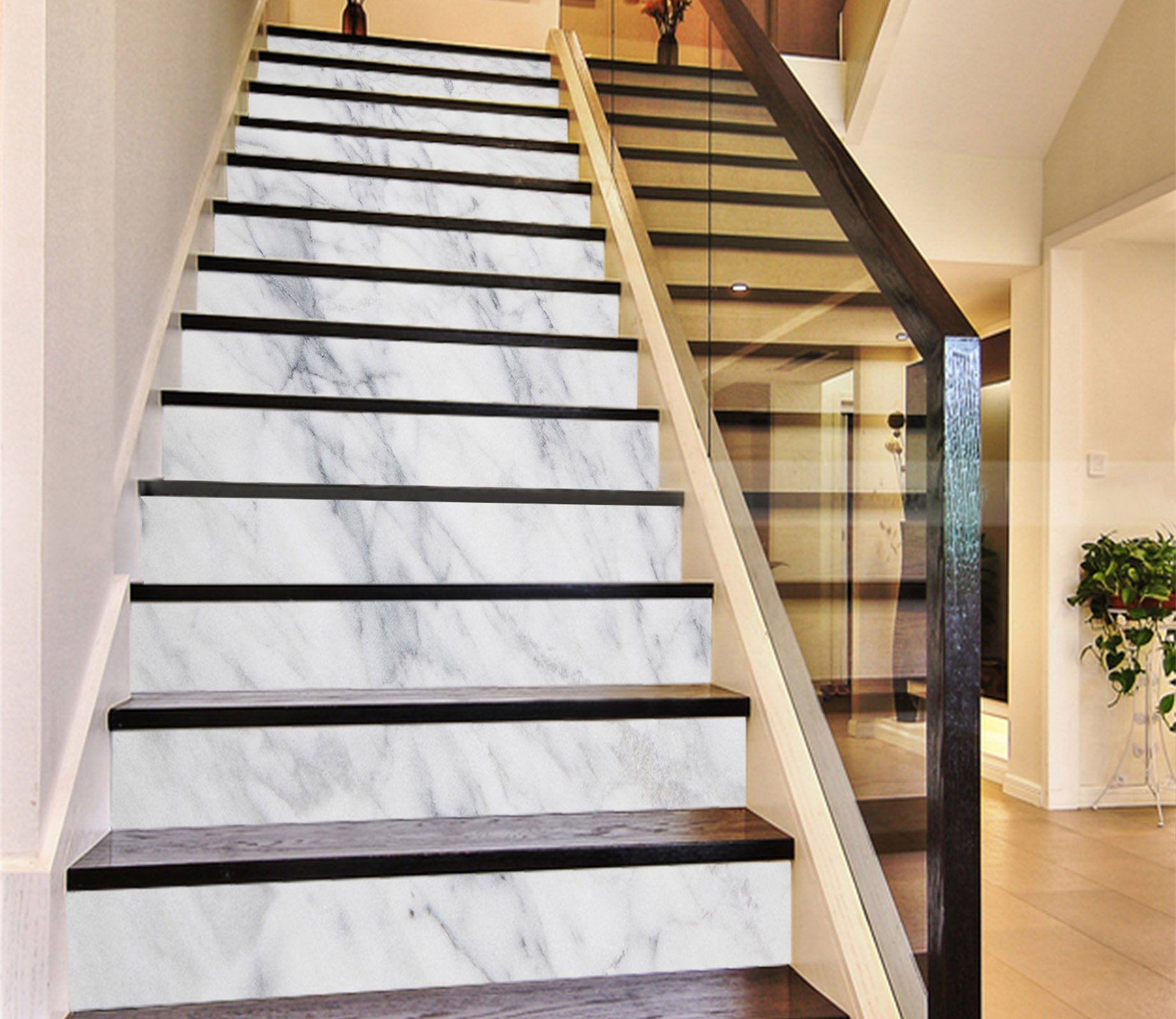 3D Classic White 203 Marble Tile Texture Stair Risers Wallpaper AJ Wallpaper 