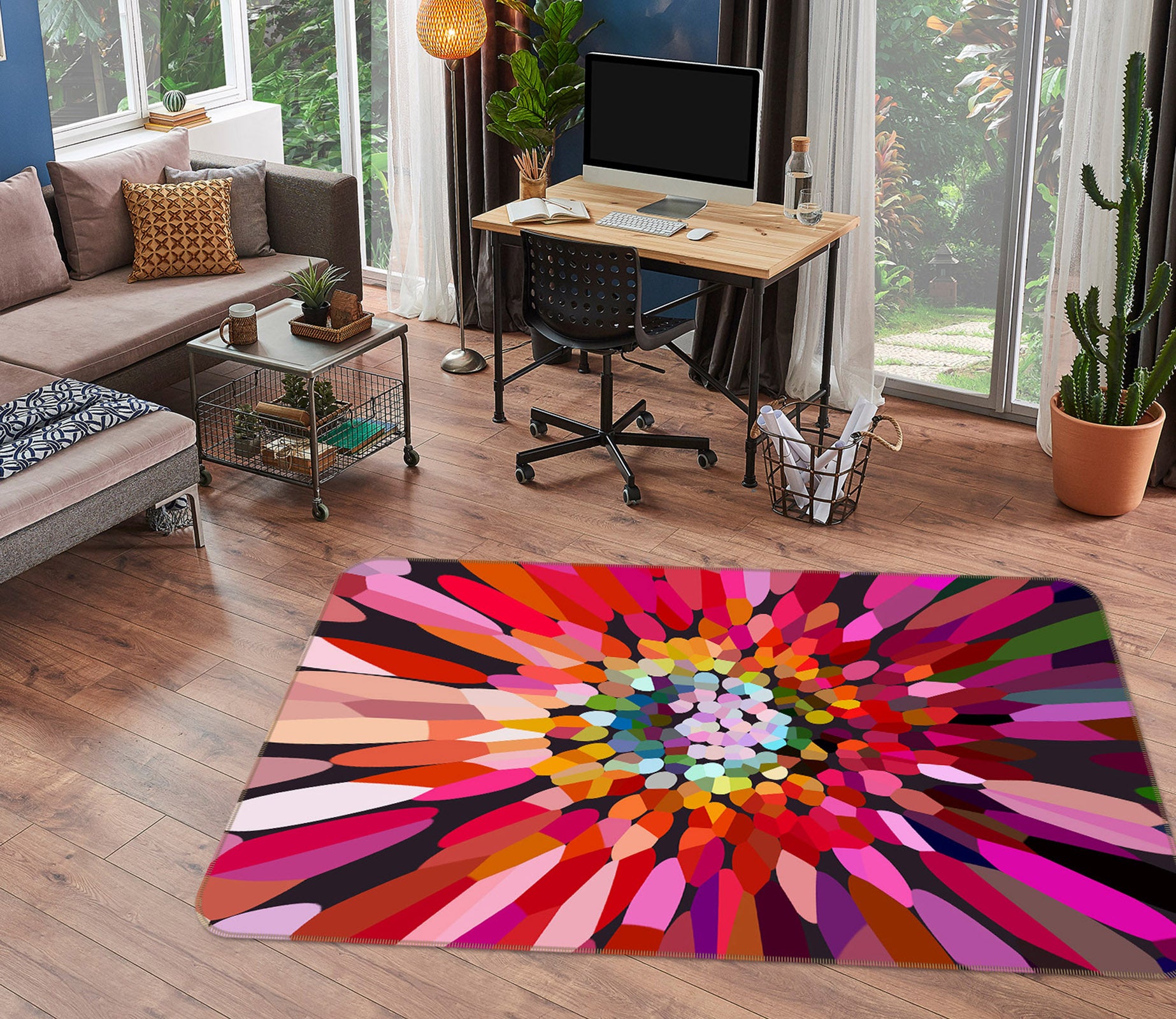 3D Pink Flower Horizontal 70047 Shandra Smith Rug Non Slip Rug Mat