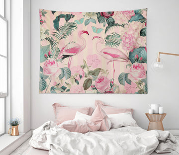 3D Leaves Pink Flowers Flamingo 11844 Andrea haase Tapestry Hanging Cloth Hang