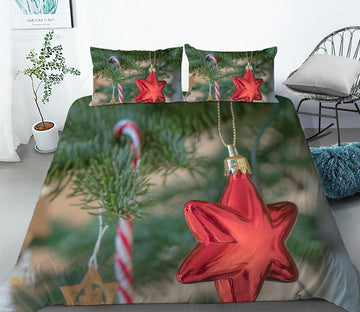 3D Red Six-Pointed Star 46036 Christmas Quilt Duvet Cover Xmas Bed Pillowcases