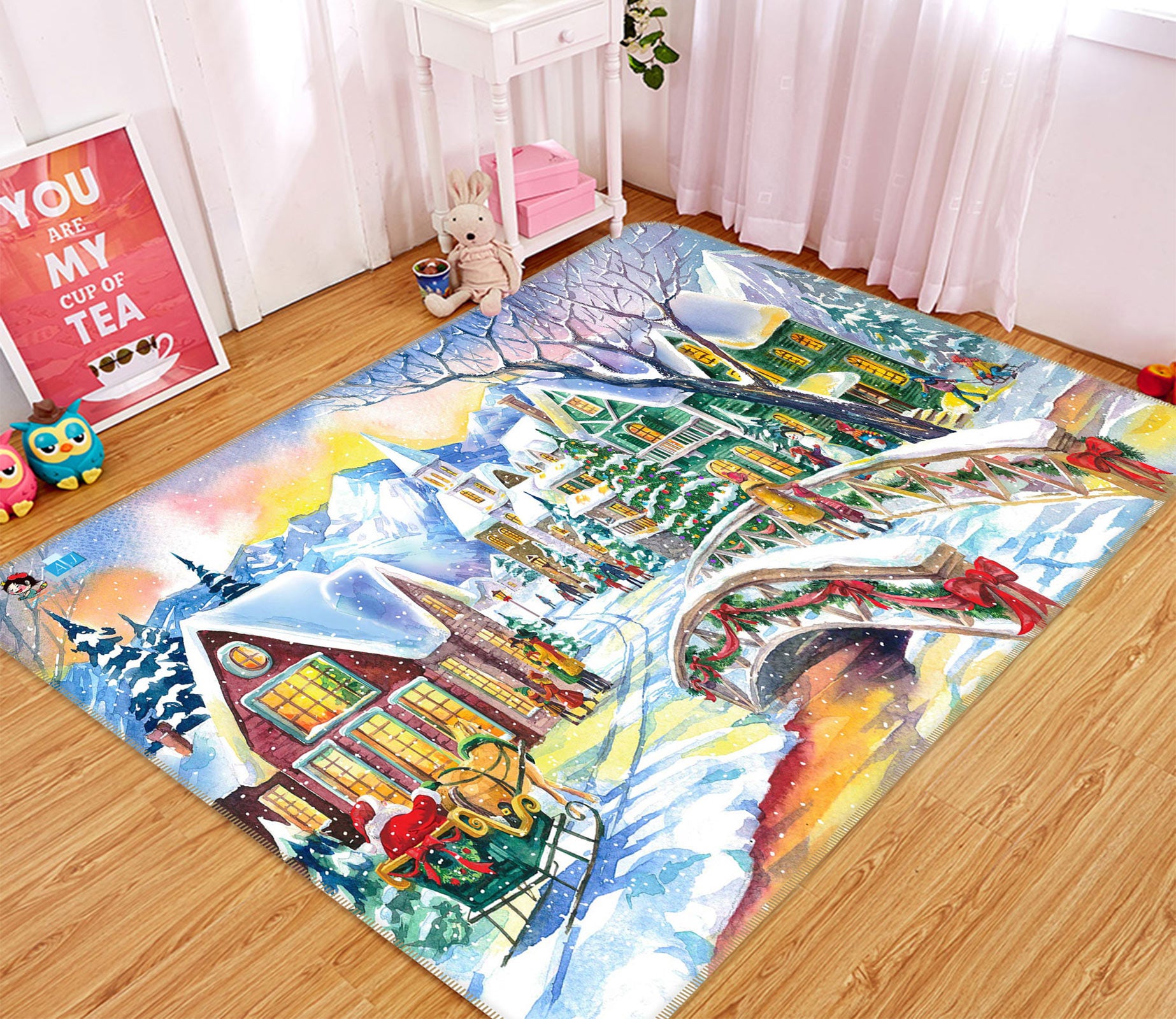 3D Snow House 55009 Christmas Non Slip Rug Mat Xmas