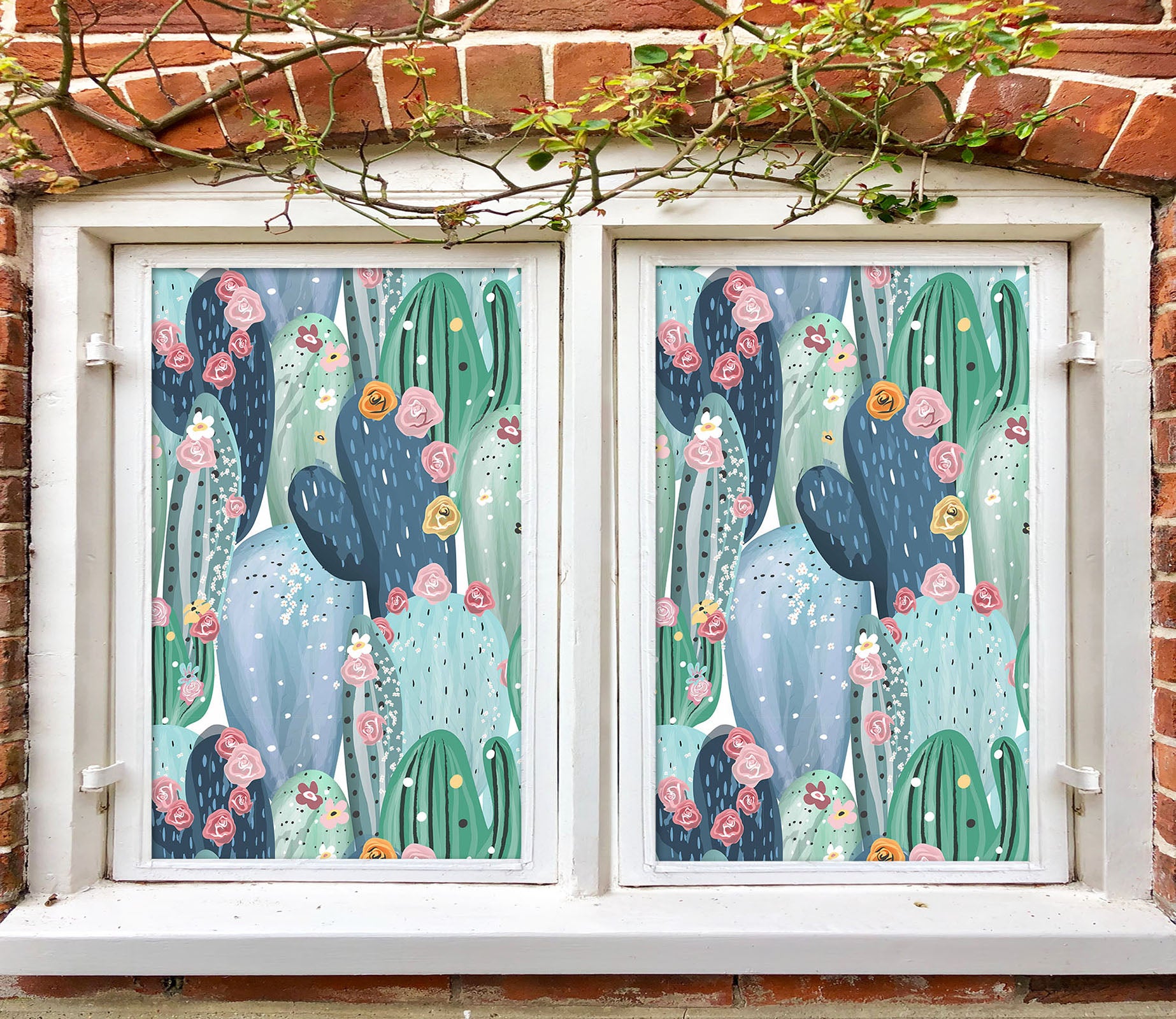 3D Plant Cactus Flower 400 Window Film Print Sticker Cling Stained Glass UV Block