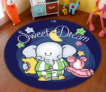 3D Moon Elephant 74208 Round Non Slip Rug Mat