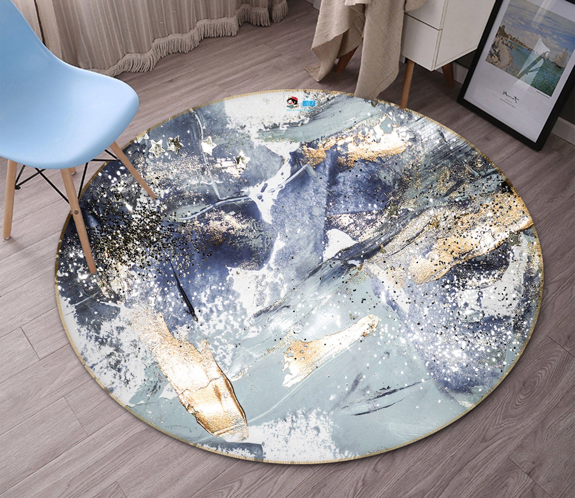 3D Ink Blue Pattern 482 Round Non Slip Rug Mat Mat AJ Creativity Home 