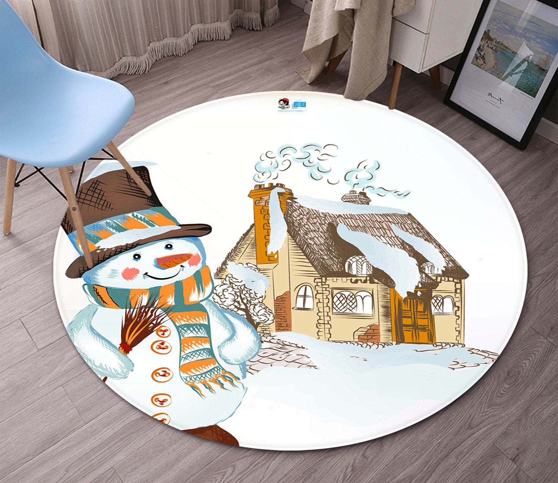 3D Cartoon Snowman 090 Round Non Slip Rug Mat Mat AJ Creativity Home 