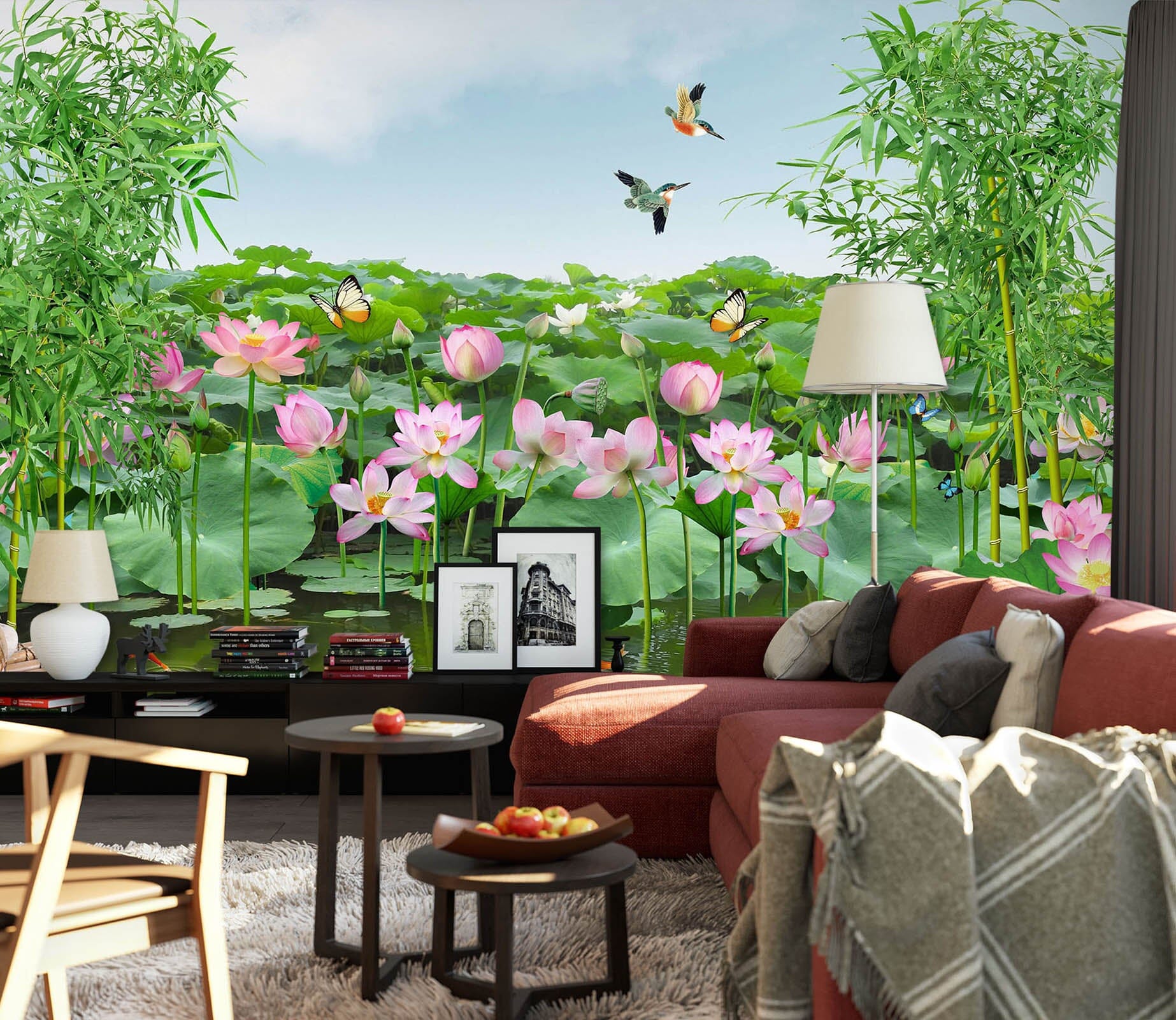 3D Lotus Pond 1591 Wall Murals Wallpaper AJ Wallpaper 2 