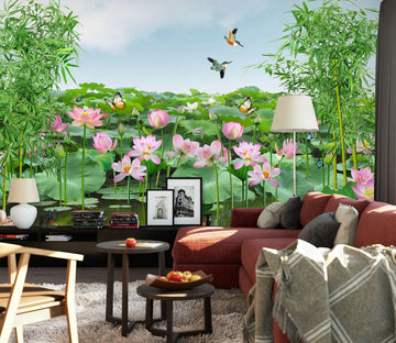 3D Lotus Pond 1591 Wall Murals Wallpaper AJ Wallpaper 2 