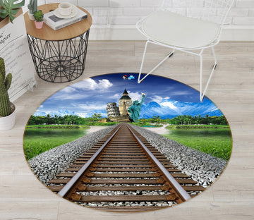 3D Railway Track 72279 Round Non Slip Rug Mat