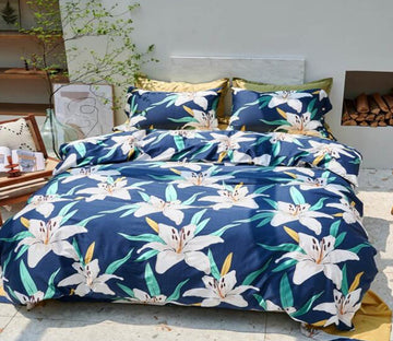 3D Blue Background Lilies 5007 Bed Pillowcases Quilt