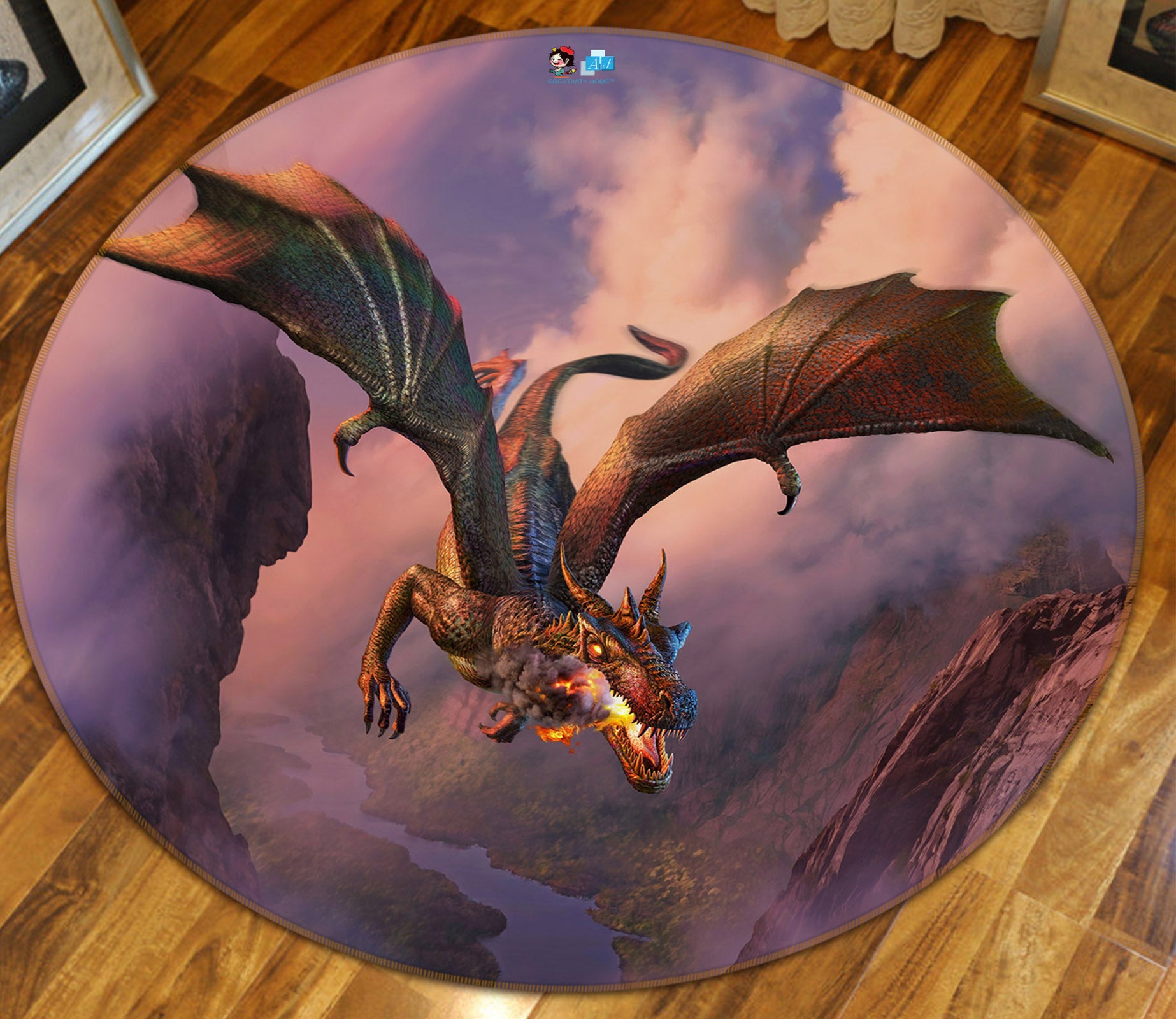 3D Pterodactyl 83130 Jerry LoFaro Rug Round Non Slip Rug Mat