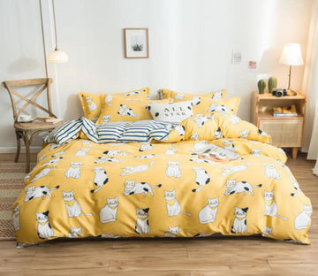 3D Yellow Bottom Cat 4071 Bed Pillowcases Quilt