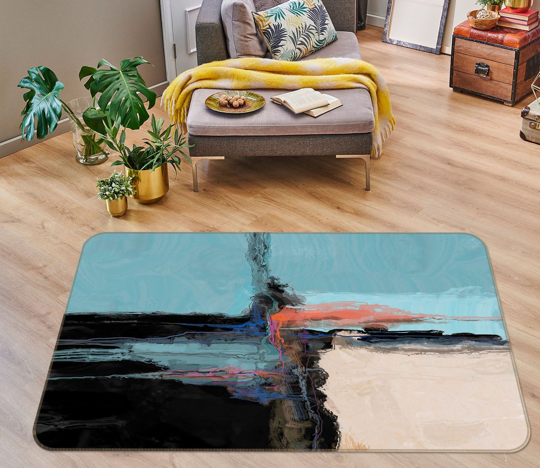 3D Color Ink Pattern 84001 Michael Tienhaara Rug Non Slip Rug Mat