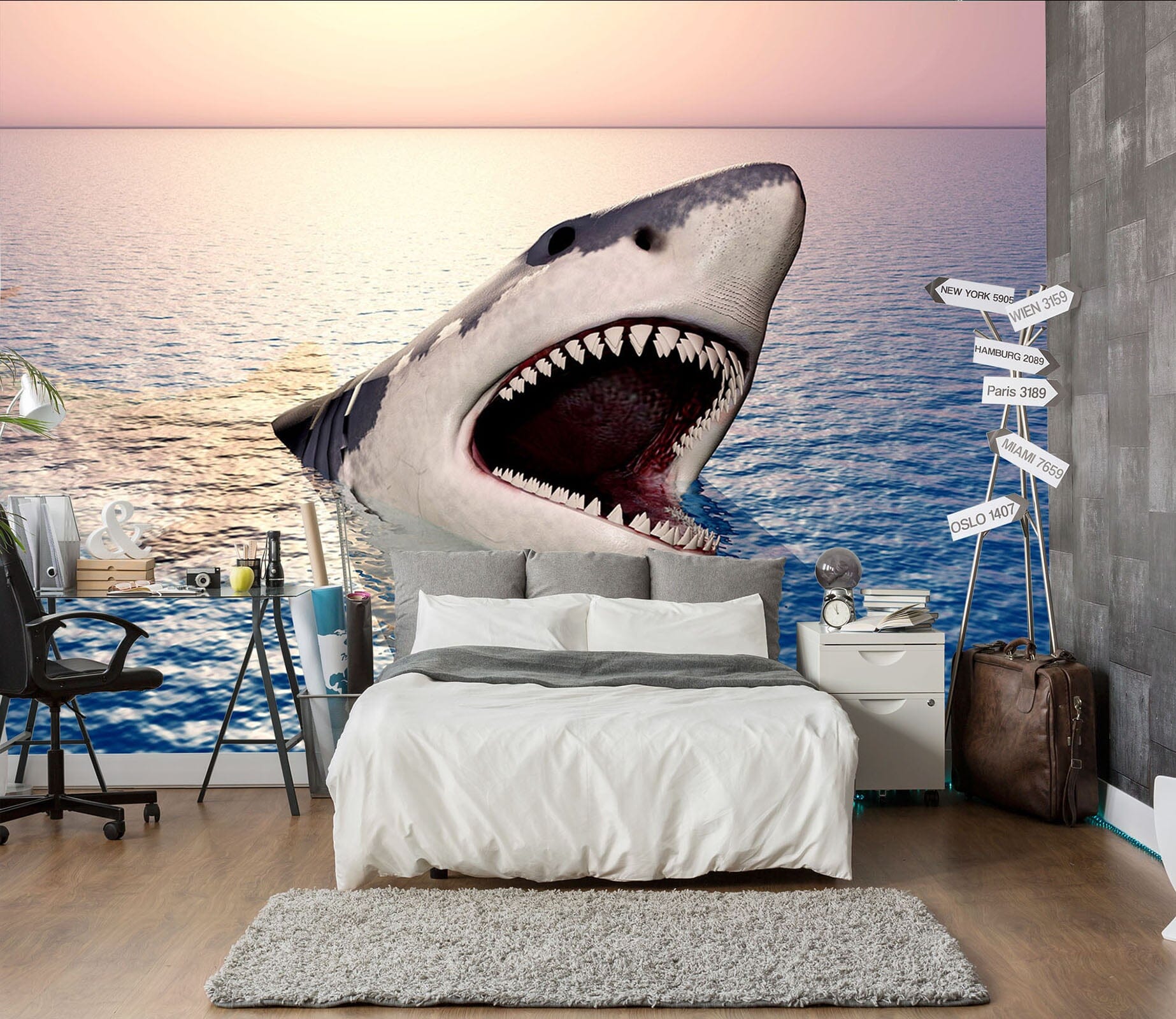 3D Sunset Shark 251 Wall Murals Wallpaper AJ Wallpaper 2 
