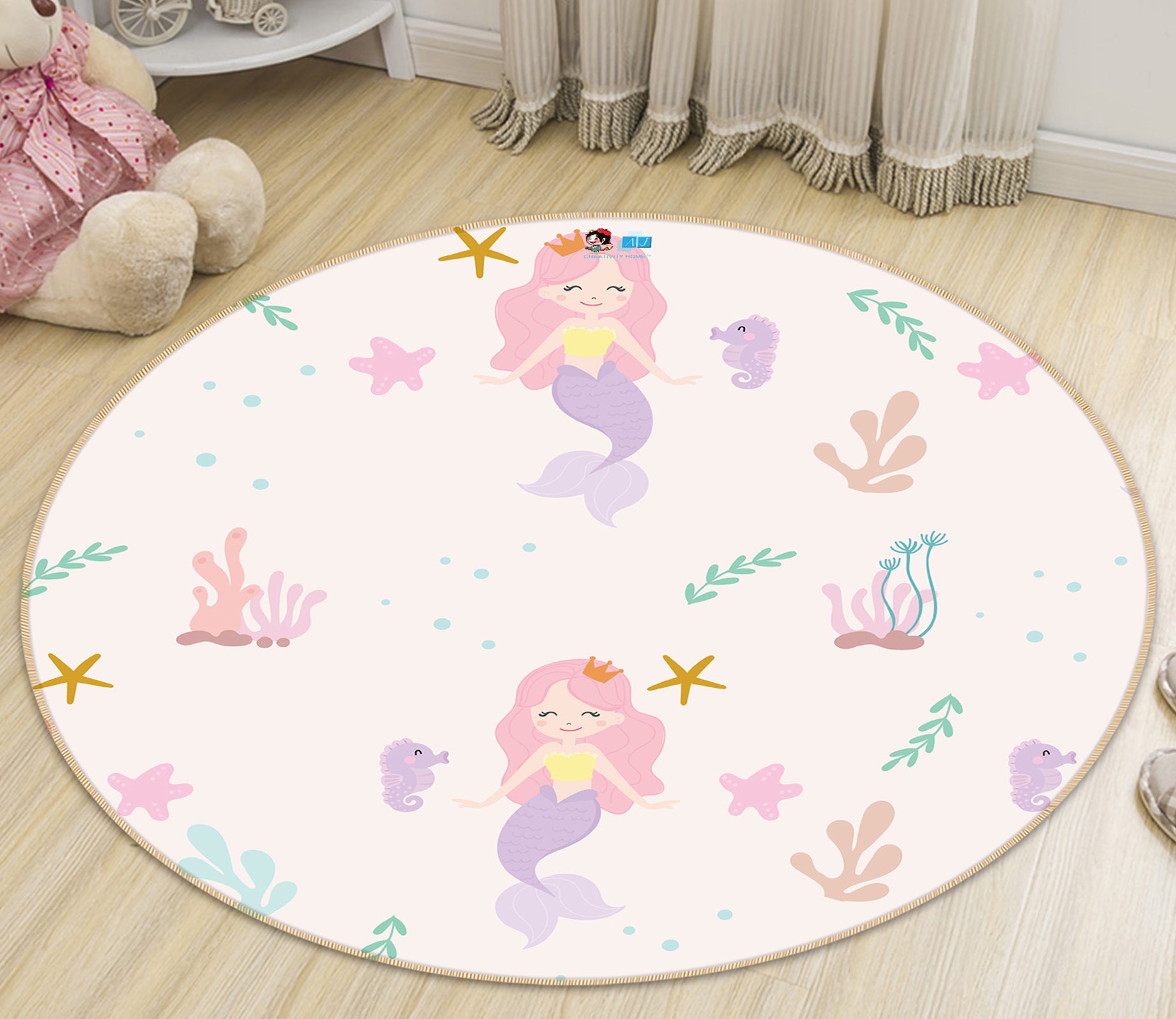 3D Mermaid 81149 Round Non Slip Rug Mat