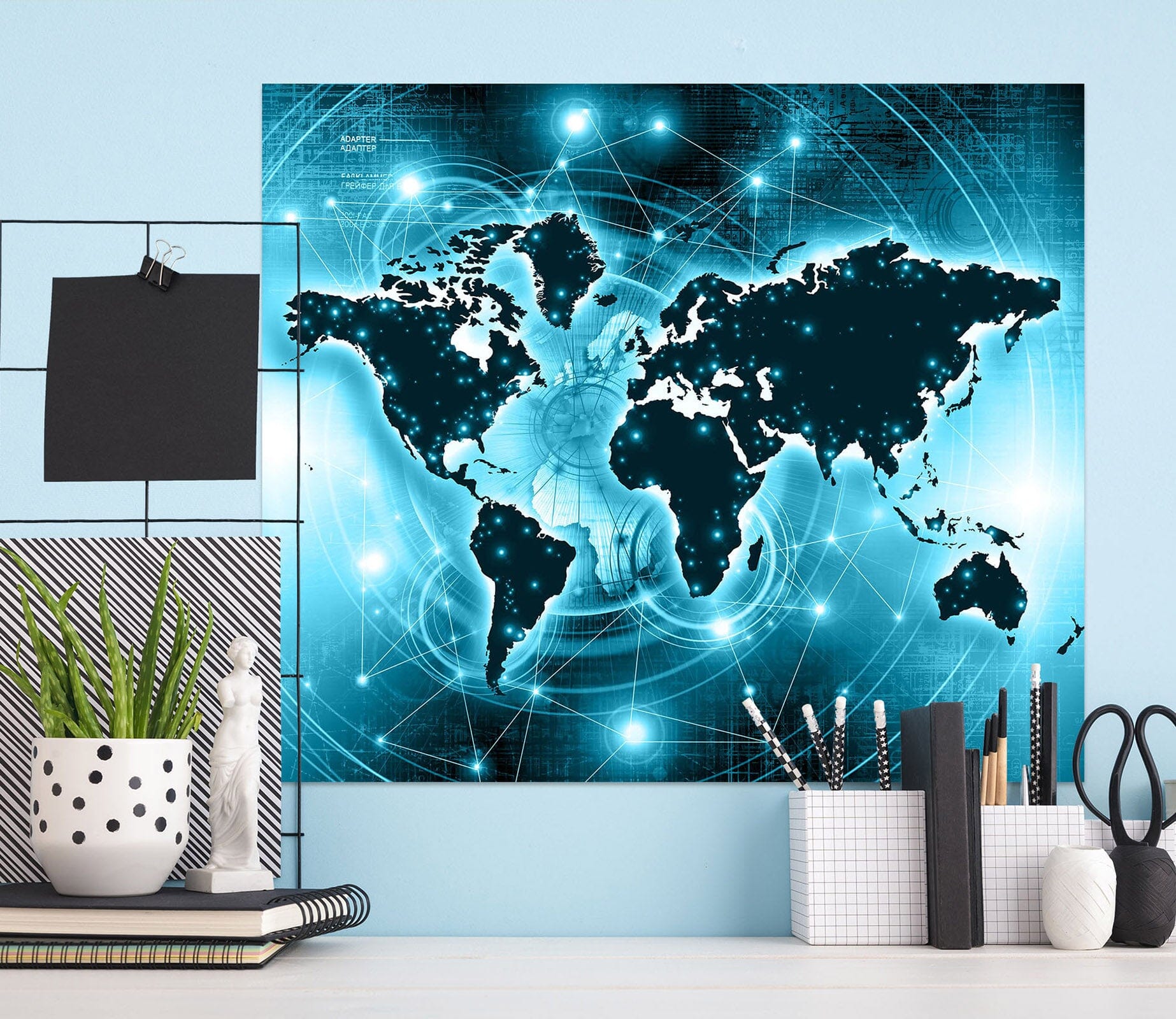 3D Blue Rays 235 World Map Wall Sticker Wallpaper AJ Wallpaper 2 