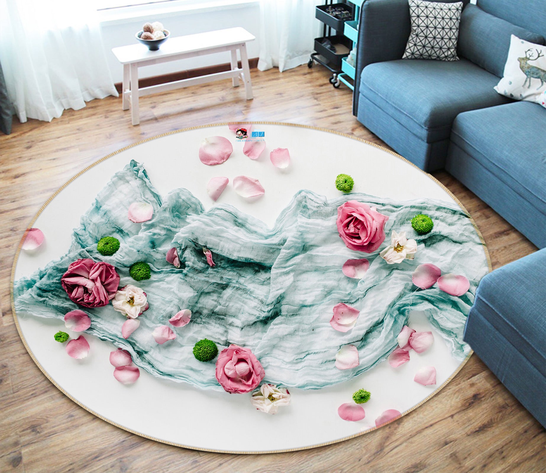 3D Flowers 72139 Round Non Slip Rug Mat