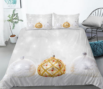3D Golden White Sphere 46032 Christmas Quilt Duvet Cover Xmas Bed Pillowcases
