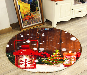 3D Snowflake Candle 54059 Christmas Round Non Slip Rug Mat Xmas
