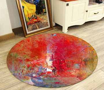3D Paint Abstract Red 81014 Round Non Slip Rug Mat