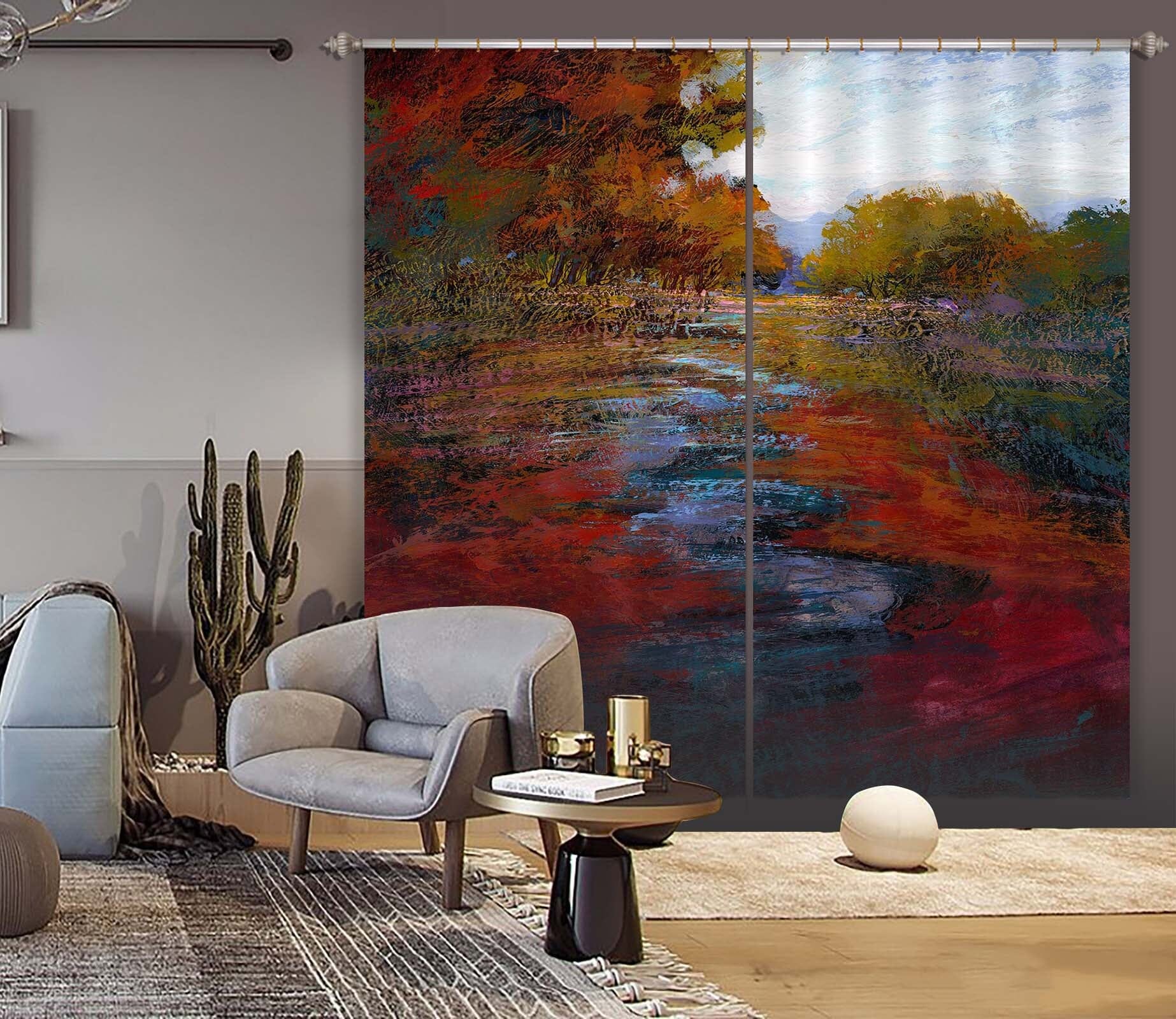 3D Red Leaves 245 Michael Tienhaara Curtain Curtains Drapes Curtains AJ Creativity Home 