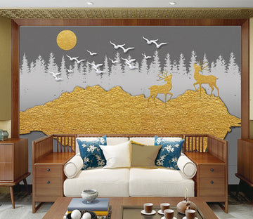 3D Golden Deer WC1926 Wall Murals