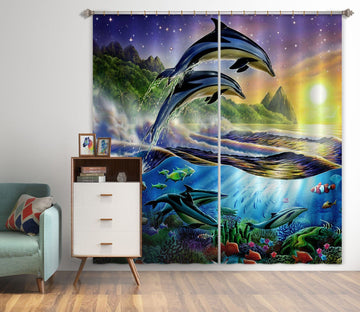 3D Dolphin Ocean 037 Adrian Chesterman Curtain Curtains Drapes Curtains AJ Creativity Home 