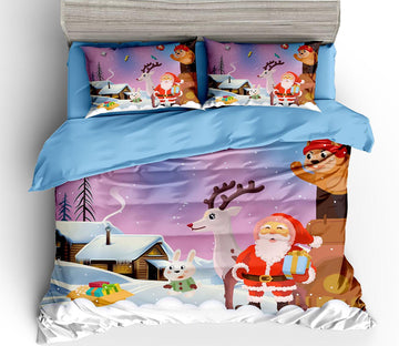 3D Santa Deer House 46067 Christmas Quilt Duvet Cover Xmas Bed Pillowcases