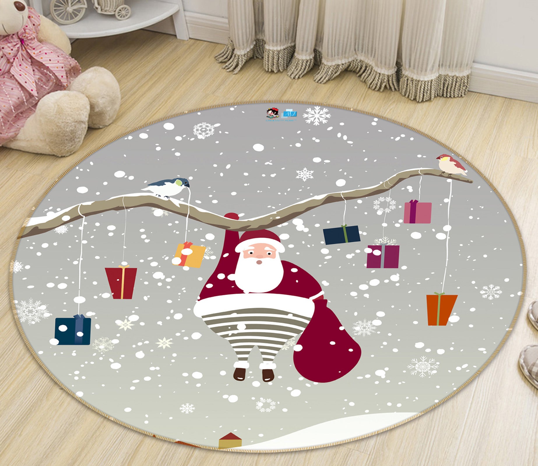 3D Santa Claus 54123 Christmas Round Non Slip Rug Mat Xmas