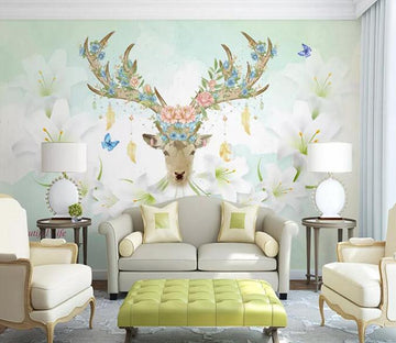 3D Elk Flowers 076 Wall Murals Wallpaper AJ Wallpaper 2 