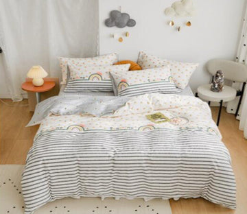 3D Striped Rainbow 20017 Bed Pillowcases Quilt