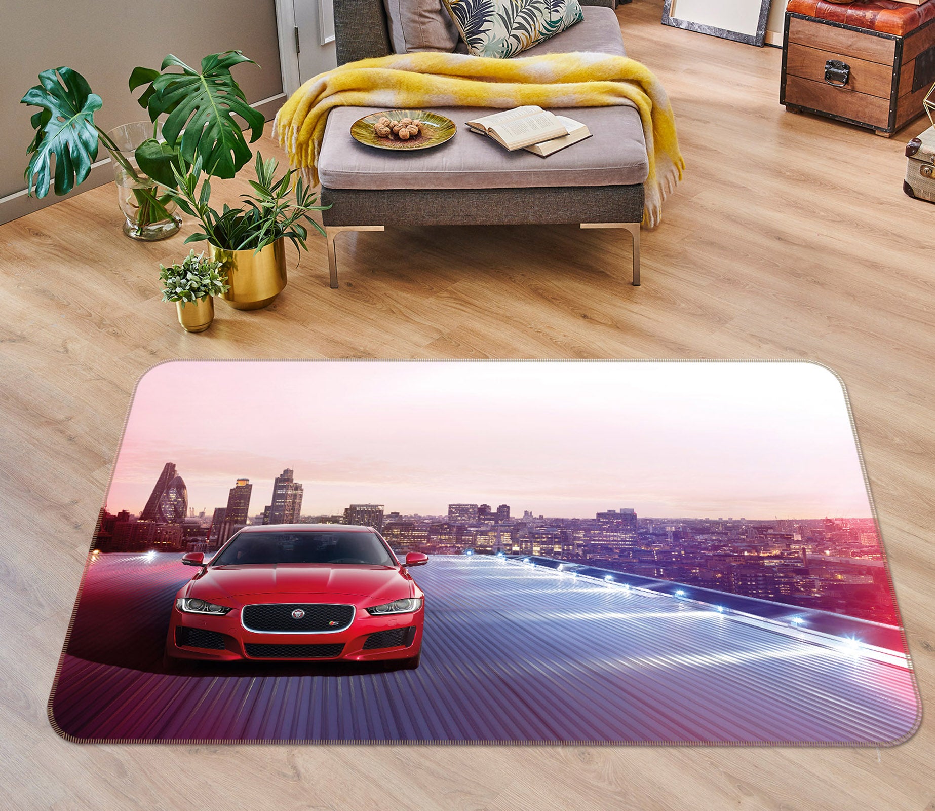 3D Red Sports Car 38233 Vehicle Non Slip Rug Mat