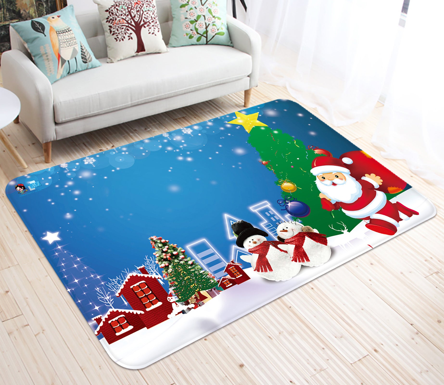 3D Snowman Santa 65173 Christmas Non Slip Rug Mat Xmas