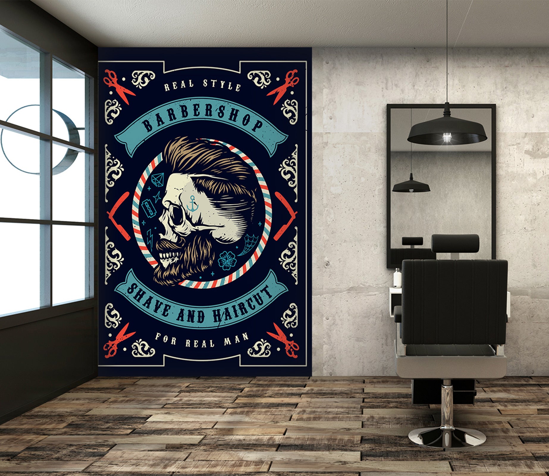 3D Skull Hairstyle 115222 Barber Shop Wall Murals