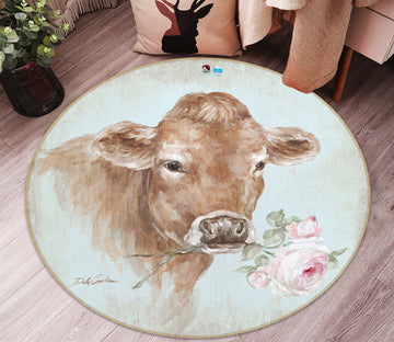 3D Cow With Flowers 1143 Debi Coules Rug Round Non Slip Rug Mat