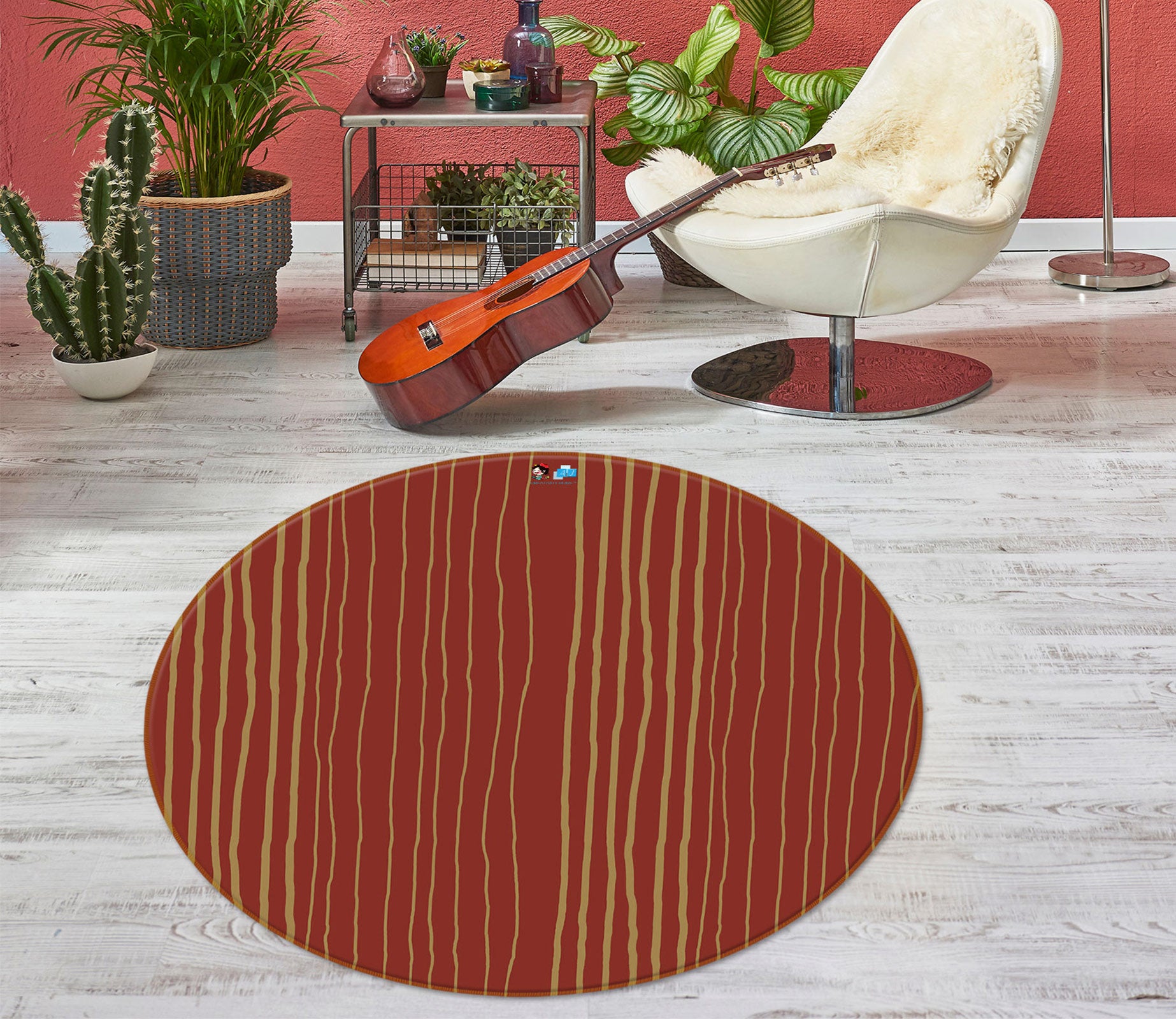 3D Red Yellow Stripes 98101 Kasumi Loffler Rug Round Non Slip Rug Mat