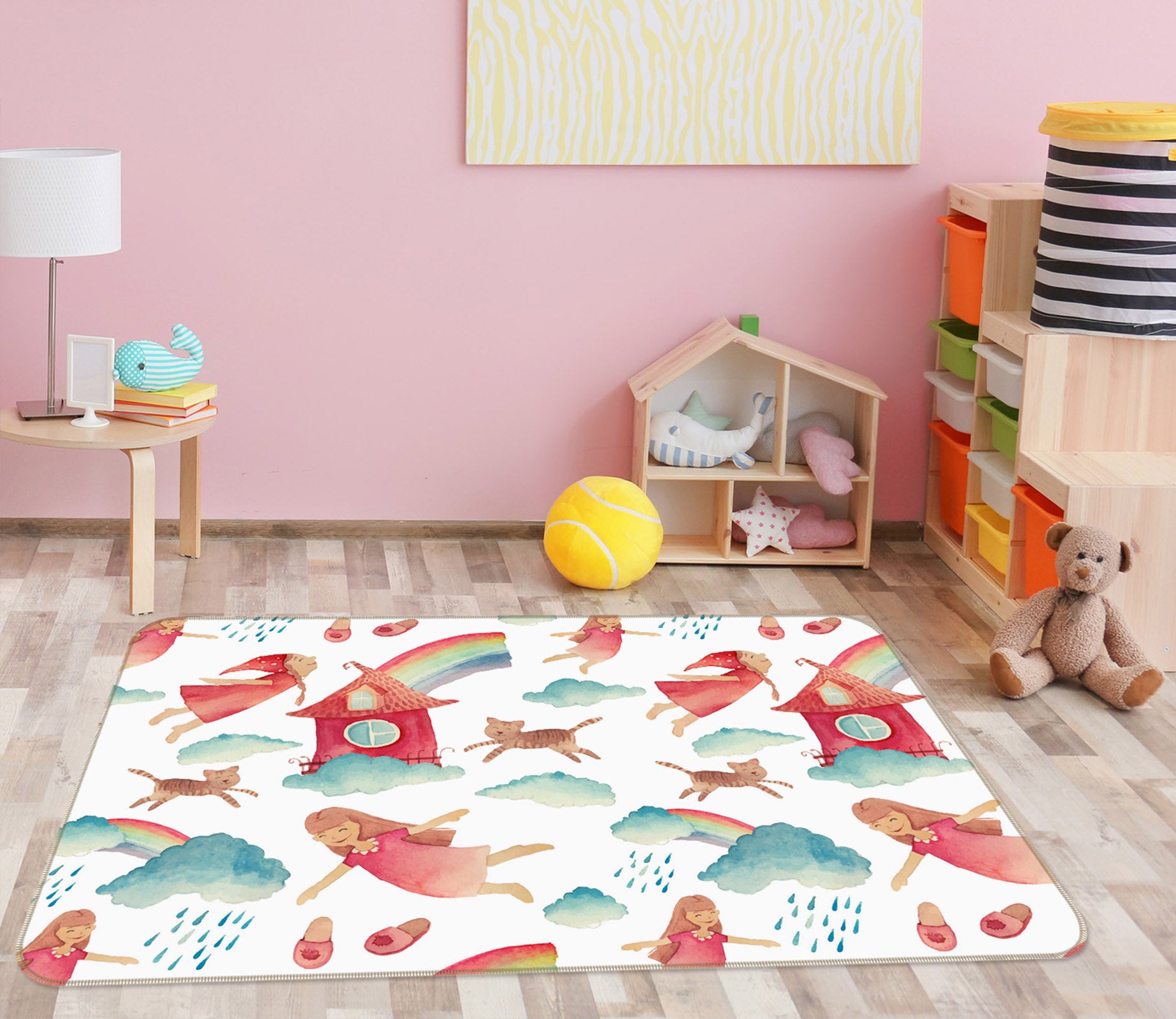 3D Girl Rainbow Rain 35212 Non Slip Rug Mat