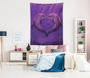 3D Purple Dolphin Heart 11729 Vincent Tapestry Hanging Cloth Hang
