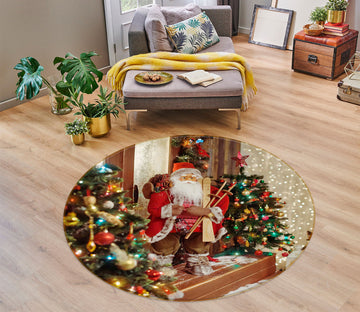 3D Tree Santa 54048 Christmas Round Non Slip Rug Mat Xmas